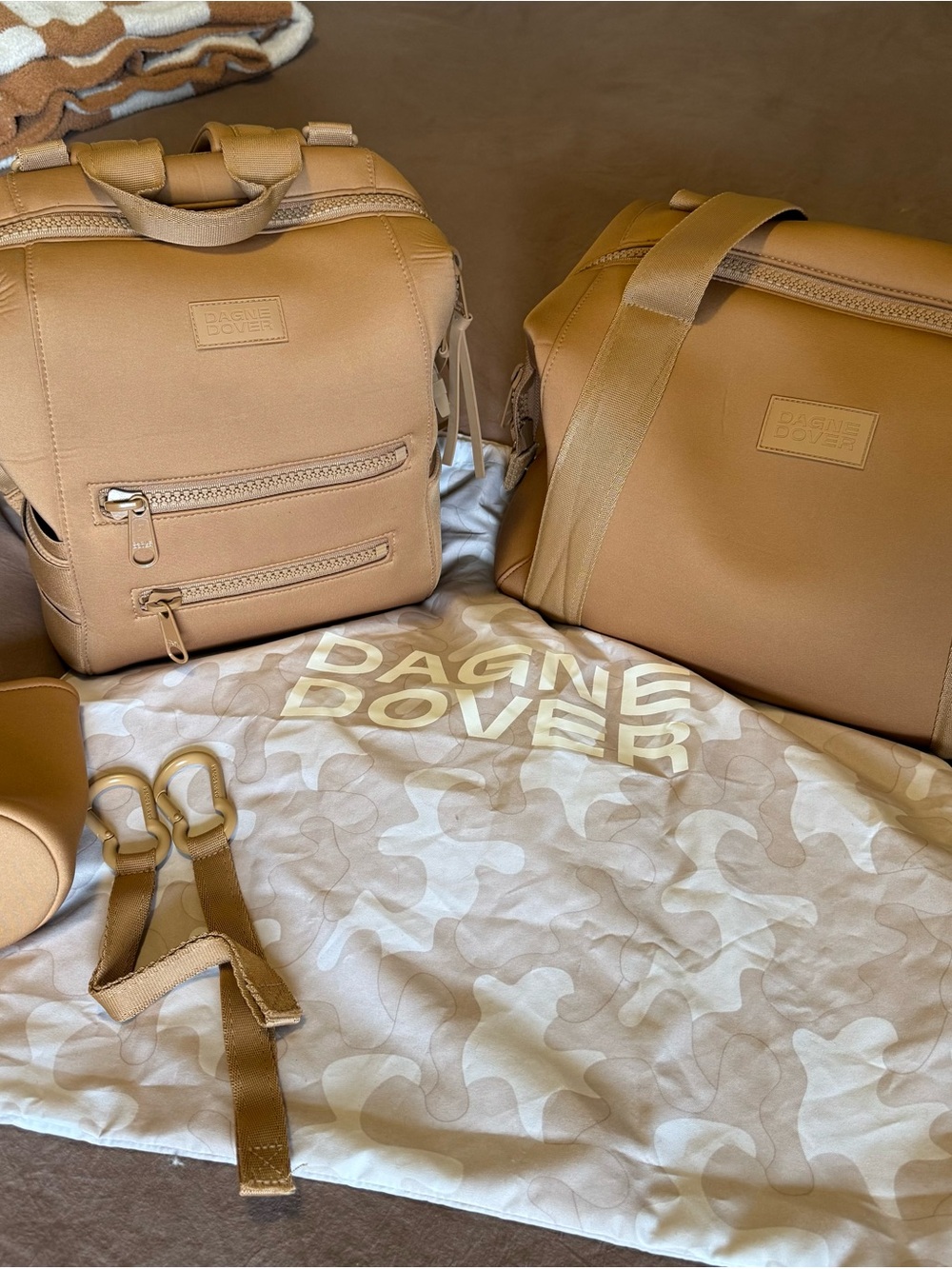 Dagne Dover Camel Tan Backpack and Weekender Set